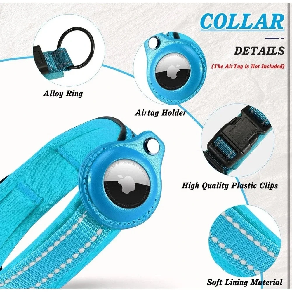 Dog‎ Collar Medium with Airtag Holder for Tracking and Safety Reflective Comfort